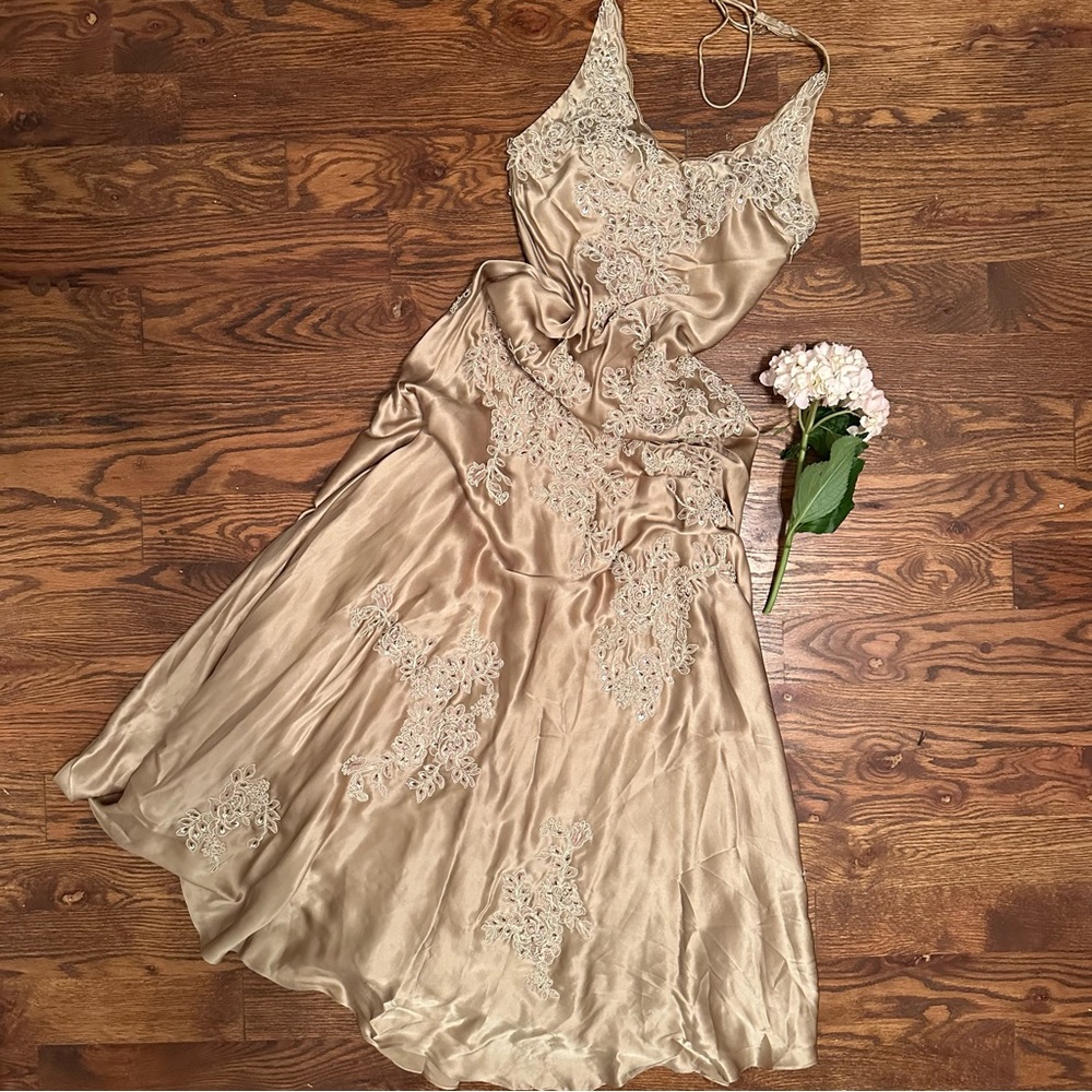 Sue Wong Vintage 100% Silk Beaded Gown